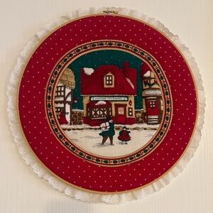 Vintage Quilted Hoop Christmas Wall Hanging Decor 14 Inch